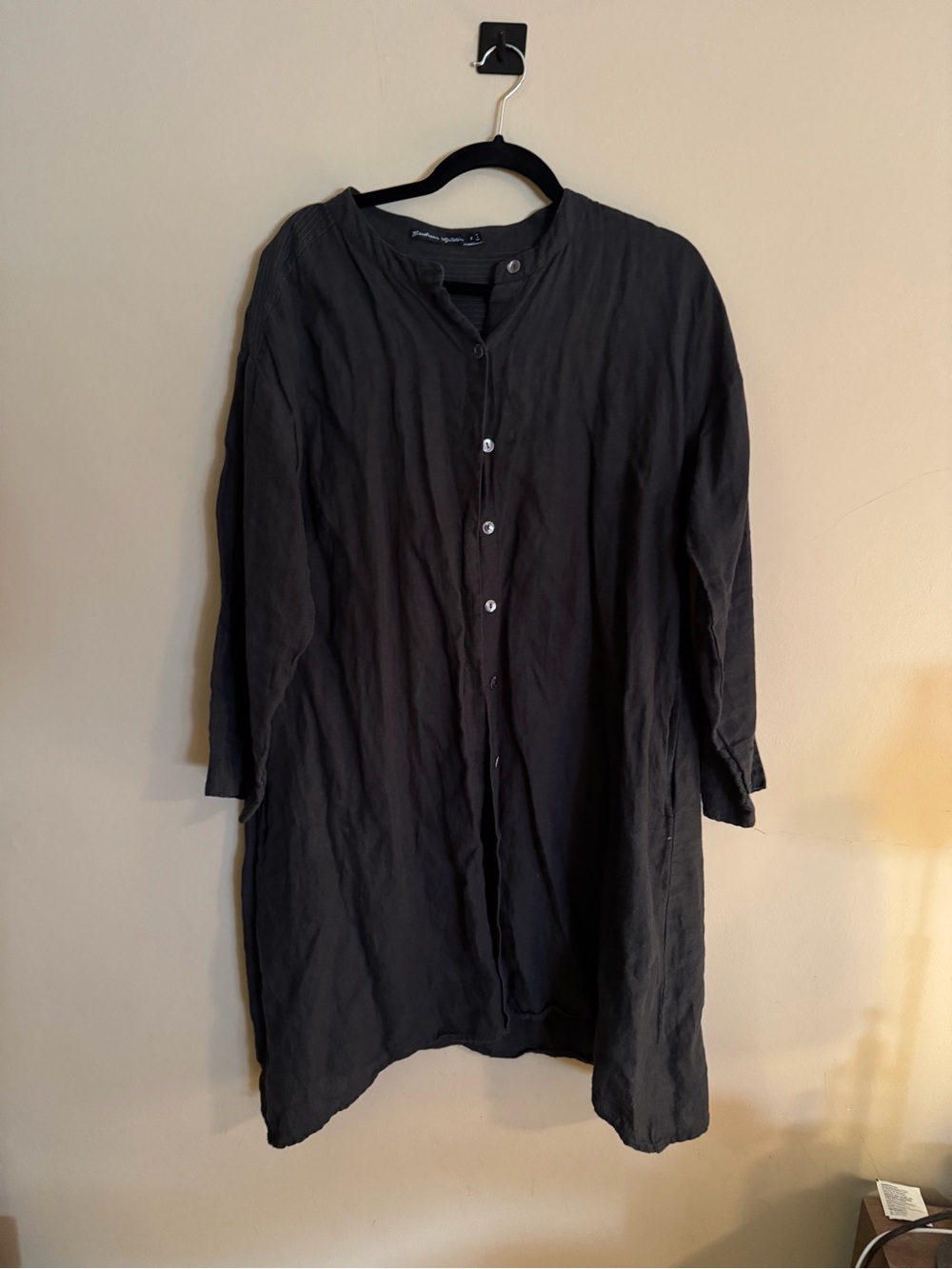 Gudrun Sjoden Black/Grey Long Button-Front Linen Tunic